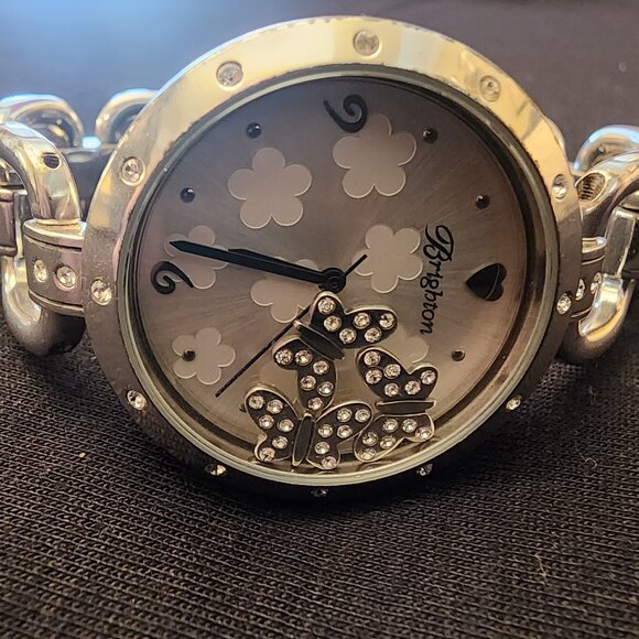 Brighton Silver Tone Watch with Butterflies and Crystals